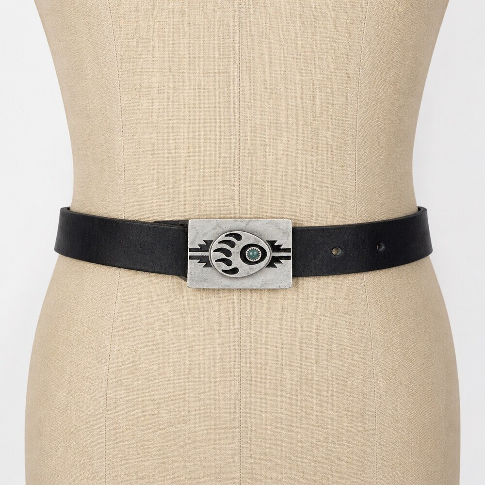 Siskiyou Buckle Co 90's Bear Paw silver belt buckle black belt womens size Large